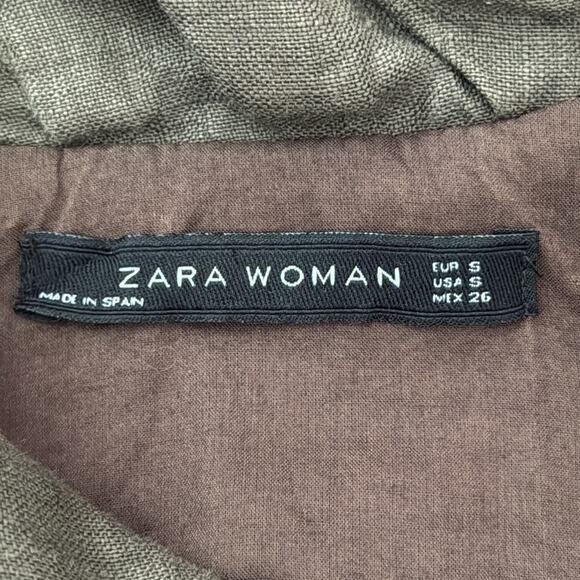 Zara Taupe Linen Sleeveless Cowl Neck Fit & Flare Dress - Picture 4 of 5